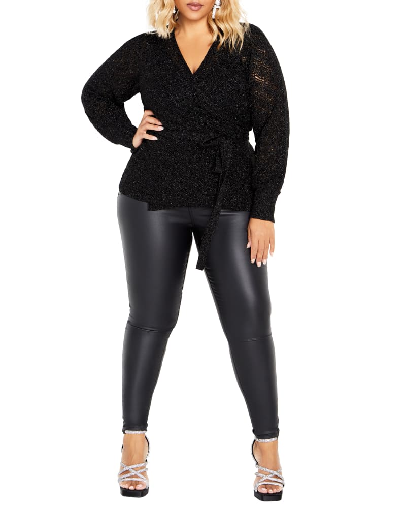 Front of a model wearing a size S JUMPER HOLLY in Black by City Chic. | dia_product_style_image_id:318050